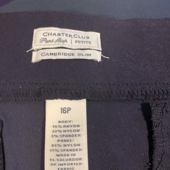 Charter Club Petite Cambridge slim navy pull on pants - Picture 2 of 2